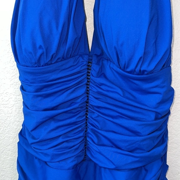 Bleu By Rod Beattie Shirred Halter One Piece Swimsuit In Cobalt Size 14 - Picture 4 of 12